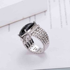 Platinum Fashion Rings Prismatic Diamond Dy Wire Plated Twisted Versatile Micro Black Trend Ring Women Style