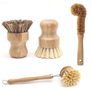 Cleaning Brushes Plant Based Set Bamboo Kitchen Scrub of 4 Clean Tableware / Can Bottle Pot Frying P 221122