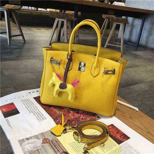 Bolsa de bolsa genuíno designer bk francês início da primavera novo limão amarelo de couro puro saco de platina