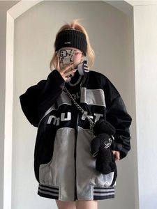 Kurtki damskie houzhou y2k cyber punkowy czarna kurtka baseballowa Kobiety Hip Hop Techwear Japońskie patchwork zima harajuku ostro stylowy płaszcz 221122