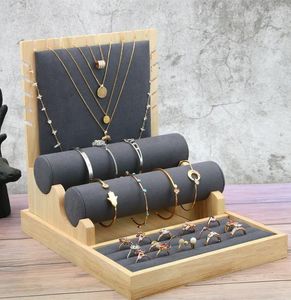 Schmuckbeutel Holzständer Shooting Live Schmuck Display Requisiten Set für Frauen Bambus Ohrringe Halsketten Anhänger Halter