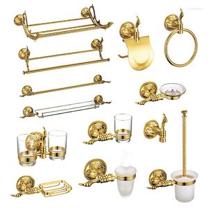 Acessório de banho Conjunto de acessórios de banheiro de ouro luxuoso Prateleiras antigas Towel Bar Hoga higiênico porta -copos Pincel