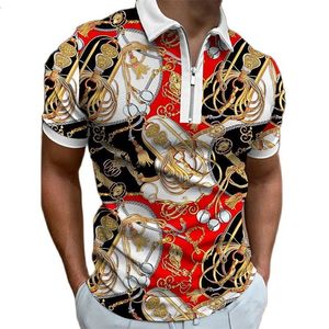 Mens Polos Manga Curta Polo Camisa Colorida Dinâmica 3D Impressão Zip Collar Respirável Roupas de Alta Qualidade 221122