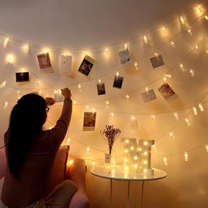 Stringhe 2M/3M/5M/10M Po Clip String Lights USB LED Fata Vacanza Decorazione di nozze Lampada da esterno Ghirlanda per albero di Natale