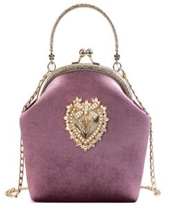 Kvinnlig sammet pärla handväska axel crossbody väskor vintage velor hjärtdesign aftonväska bröllop party brud koppling väska purse8079318
