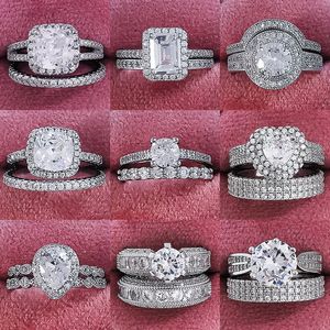 Luxury Real 925 Silver Oval Princess Cut Rague de mariage Set pour les femmes Engagement Band Eternity Jewelry Zirconia 6313 Q2