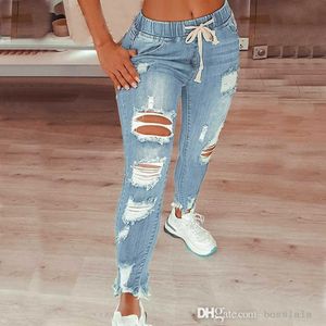 Designer Women Hole Jeans 3XL 4XL Pierced Tassel Slit Denim Pencil Pants Casual Straight Leisure Trousers 2024 Trends