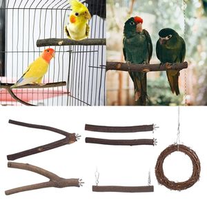 Altre forniture per animali domestici 6 pezzi Posatoi per uccelli Supporto in legno naturale Pappagallo Zampa Barra per toelettatura Cerchio Altalena Giocattoli per Cockatiel Conure Parrocchetto Lovebird 221122