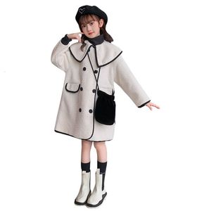 Coat garotas coreanas doces casacos de peito duplo outono lã jaquetas de peles infantil moda roupas de inverno roupas externas 5 7 9 11 13 14 anos 221122