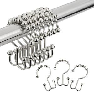 Bath Accessory Set Double Glide Roller Shower Curtain Rings Stainless Steel Hooks Bathroom Rods Curtains Of 12 YO-34