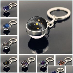 Anéis -chave Double Glass Ball Universo Star Keychain Solar Moon Keyring Key Titular