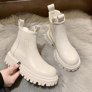 Boots Autumn Winter Chelsea Women Fashion Brown Black Beige White Ankle For Fur Short Chunky Punk Gothic Shoes 221123