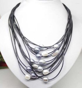Kedjor mm Real White Grey Black Freshwater Pearl Pendant Necklace Leather Cord Magnet Clasp Fashion Jewelry