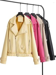 MESTTRAF Frauen 2022 Sexy Einfarbig Faux Leder Jacke Mantel Turndown Kragen PU Motorrad Jacken Streetwear Oberbekleidung