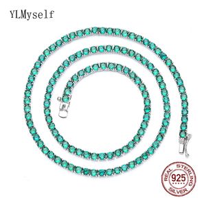 Pendanthalsband 1624 tum 4160 cm Solid Real 925 Sterling Silver Tennis Choker Pave 3 MM Emerald Green Zircon Fine SMEEXKE 221119