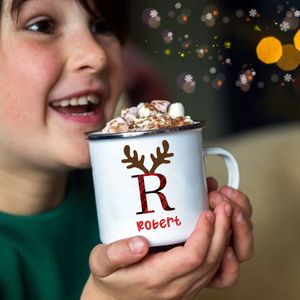 Mugs Personalized Mug Custom Initial with Name Coffee Cup Christmas Party Drink Cocoa Juice Cups Handle Enamel Gift for Kids 221122