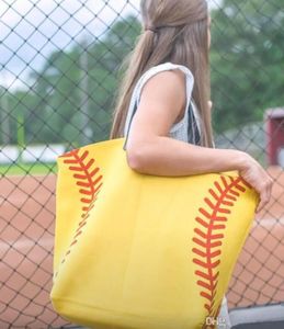 Baseball Handbags Eur Large capacity Sport Canvas Bag Girls Tote Bags Yellow White Handbags Team Players Accessories C1122