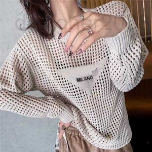 Women's Knits & Tees designer Designer womens knits wear with hollow front Summer knitted sweatshirt letter embroidery long sleeve T-shirt loose comfortable W31L