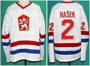 Custom Hockey Jersey 5xl 6xl Dominik Hasek #2 Team Tjeckien Republic Retro Jerseys sydd vit storlek XXS-6XL valfritt namnnummer