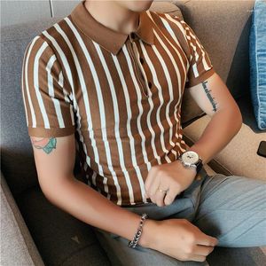 Men's Polos Summer Fashion Stripe Slim Knitted T-shirt Men Short Sleeve Polo British Style Playera Hombre Italy Homme Mannen
