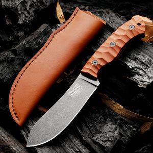 ESEE JG5 Sobrevivência Faca Reta 1095 Aço Alto Carbono Pedra Preta Lâmina Wash Full Tang Micarta Cabo Facas de Lâmina Fixa com Bainha de Couro