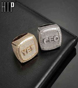 Hip Hop Custom Name 13 Letters Iced Out Ring Bling Full CZ Charm Tready Copper Cubic Zircon For Men Women Jewelry8820956
