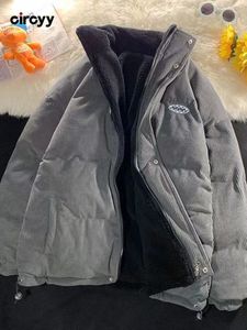 Womens Down Parkas Circyy dubbelsidig vinterjacka Kvinnor Päls Varma kläder Corduroy Loose Outerwear Vintage Lamb Fleece Casual Thick Grey 221122