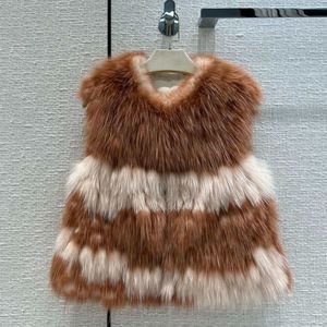 Womens Fur Faux Autumn Winter Waistcoat Luxury Hair Fashion Round Neck Sexig Stripe Casual Sleeveless Design 68457 221122