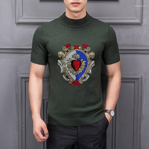 Men's Sweaters The T-Shirt Diamond Crystal Shiny Knitting Male Short Sleeve Half High Collar Pullover Men's Quality Sweater
