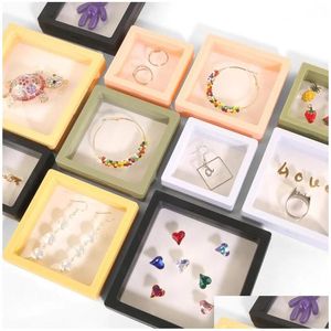 Jewelry Boxes Pe Film Jewelry Storage Box 3D Transparent Floating Ring Case Earring Necklace Display Holder Dustproof Exhibition Orn Dhwjd