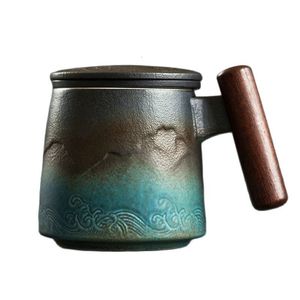 Mugs Ceramic Retro Coffee Cup Office Water Filter Tea with Cover s and Wooden Handle Caneca Birthday Gift Box CM061 221122