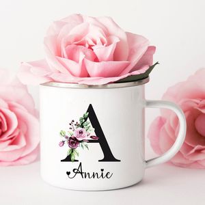 머그잔 개인화 된 꽃 초기 이름 컵 커스텀 나 메테아 커피 초콜릿 신부 들러리 어머니의 날 선물 221122