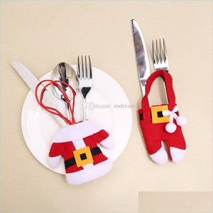 Julekorationer Mini Christmas Santa Claus Clothes Knives Forks Table Tabell Er Centerpieces Decorations Party Drop Deliver DHPI6