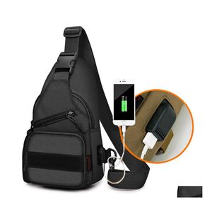 Buitenzakken Fashion Outdoor Tactical Shoder Bag Mens Waterdichte messenger met USB -laadpoort tablet en waterfleszak. Dr. Dhfja