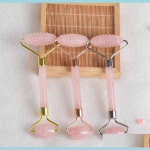 Face Massager Portable Anti Aging Spiky Rose Quartz Jade Roller Masr For Face Body Neck High Quality Gold Pink Drop Delivery Health Dhuuz