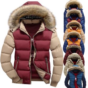 Men's Leather Faux Winter Warm Couple Big Fur Collar Hooded Padded Jacket Casual 221122