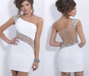 Sexy One Shoulder White Homecoming Dresses See Through Back With Crystal Beads Sequins Mini Short Prom Cocktail dress9688874