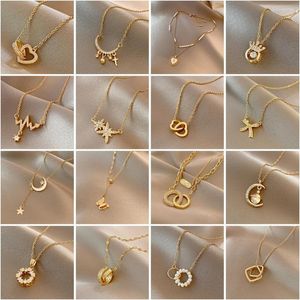 Pendant Necklaces Korean Fashion Metal Heart Crown Necklace For Women Luxury Trend Choker Butterfly Multilayer Jewelry Wholesale