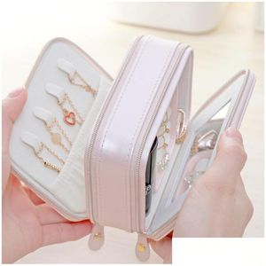 Jewelry Boxes Small Jewelry Box Double Layer Travel Organizer Cute Pu Leather Display Case For Rings Earrings Bracelets Necklace Dro Dhk3B