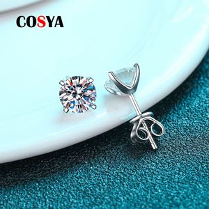 Stud COSYA 2 Carat Earrings For Women Men 100% 925 Sterling Silver Round Diamond Wedding Fine Jewelry Gifts 221119