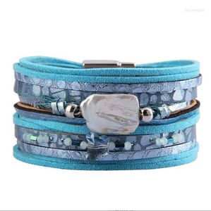 Bangle Christmas Bracelet Irregular Baroque Pearl Crystal Butterfly Women's Magnetic Buckle Soft Leather Wide