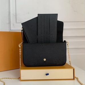 Luxury Designer Woman Bag Handbag Shoulder bags Original box Purse embossed patterns flowers letters card slot three in one