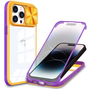 Custodia per telefono trasparente all-inclusive a 360 angoli con protezione per pellicola frontale per obiettivo scorrevole per fotocamera per iPhone 14 Plus 13 12 11 Pro Max XS XR Cover anti caduta antiurto