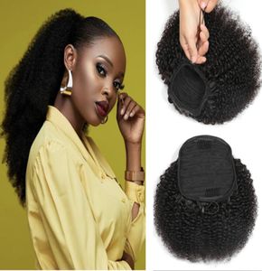 Ishow Human Hair Extensions Wefts Pony Tail Yaki proste afro perwersy kucyk dla kobiet w każdym wieku naturalny kolor czarny inc5688024