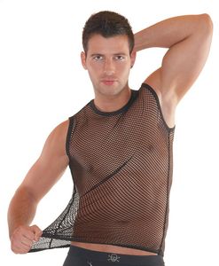 Herr t-shirts m-2xl sommarstil mode fisk tyll net tankar m￤n sexig underkl￤der fitness toppar tees nattklubb plus storlek ￤rml￶s svart skjorta