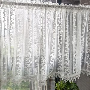 Tenda Fiore Bianco Foglie Nappa Pizzo Corto Tulle Trasparente Mezzo Drappo Per Soggiorno Camera Da Letto Cucina Finita Pannello Trasparente4