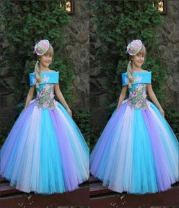 Beautiful Princess Girls Pageant Dresses Offthe Shoulder Butterfly Appliques Flower Girls Dresses For Weddings Ball Gown Kids Par8729391