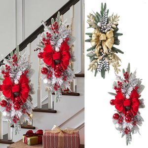 Decorative Flowers Cordless Prelit Stairway Trim Christmas Wreaths For Front Door Holiday Wall Window Hanging Ornaments Indoor Moss Wreath