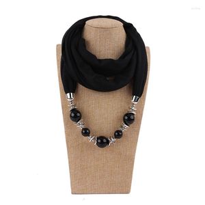 Scarves Bead Pendant Necklace Scarf Head Solid Color Jewelry Women Foulard Female Accessories Muslim Hijab