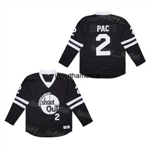 Män film college skjuter ut 2 Pac Ice Hockey Jersey Team Color Black Away For Sport Fans Vintage Brodery and Sewing Breattable Throwback High Quality